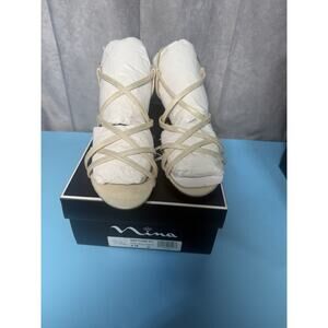 NINA NEW YORK Womens Gold Neptune Almond Toe Sculpted Heel Slingback Sandal 9 M